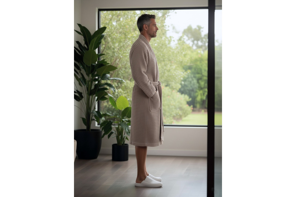 Халат вафельный мужской Home One светло-серый 52-54