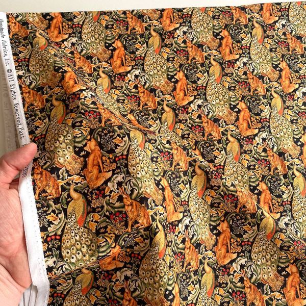 ЛИСЫ, ЗАЙЦЫ, ПАВЛИНЫ В СТИЛЕ У. МОРРИСА , 100% хлопок Handmade Fabrics 3