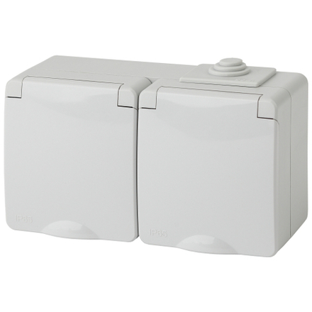 Розетка ЭРА Эксперт 11-2603-03 двойная 2х2P+E горизонтальная IP65 16A-250В ОУ серый