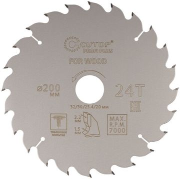 Диск пильный по дереву с тефлоновым покрытием 24Т, CUTOP Profi plus, 200 х 1,5/2,2 х 32/30/25,4/20 мм