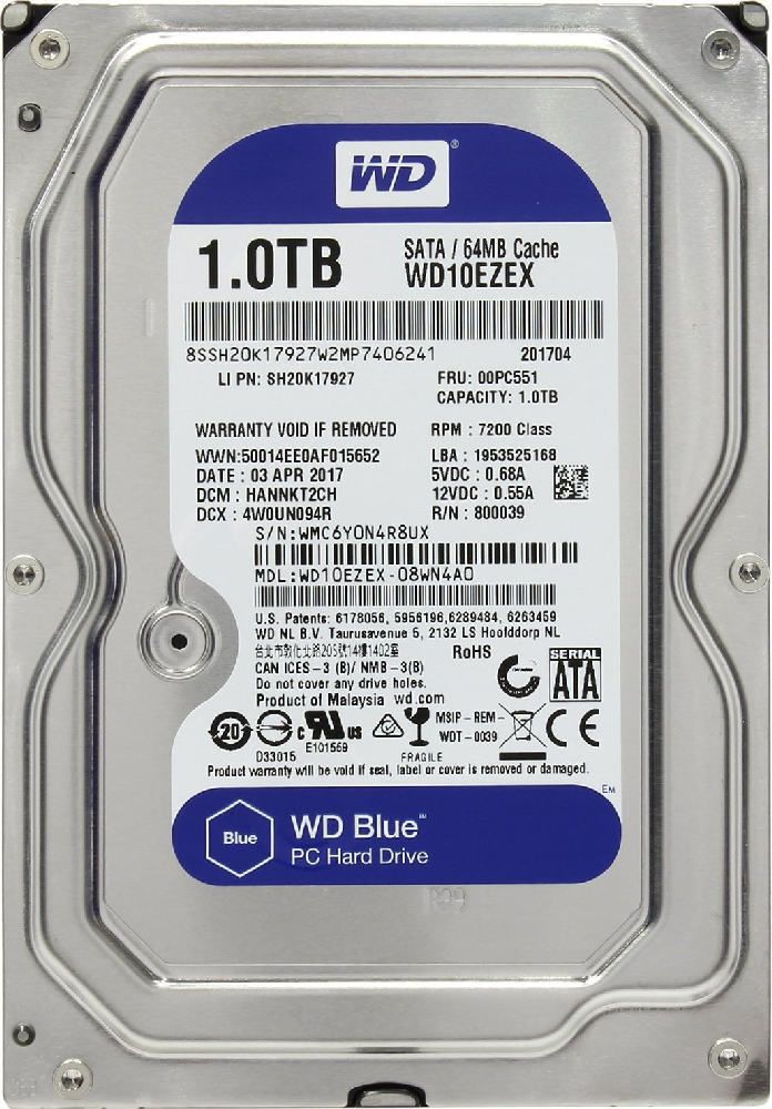 Жесткий диск HDD 1Tb Western Digital Blue SATA 6Gb/s 3.5&quot; 7200rpm 64Mb WD10EZEX ЛУЧШАЯ ЦЕНА!!!