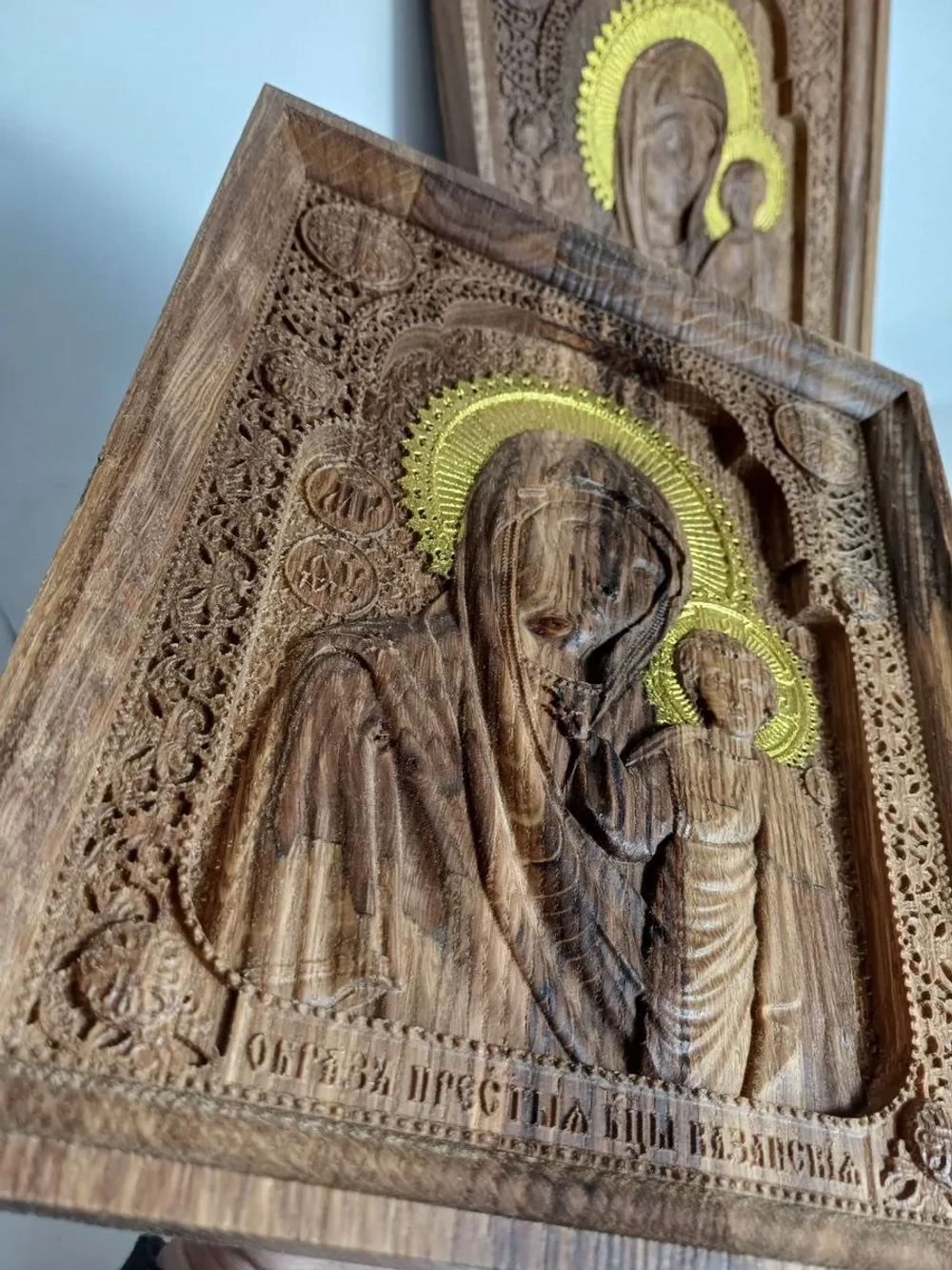 Освященная Икона Казанской Божией Матери 19x22.5см дуб -КПб