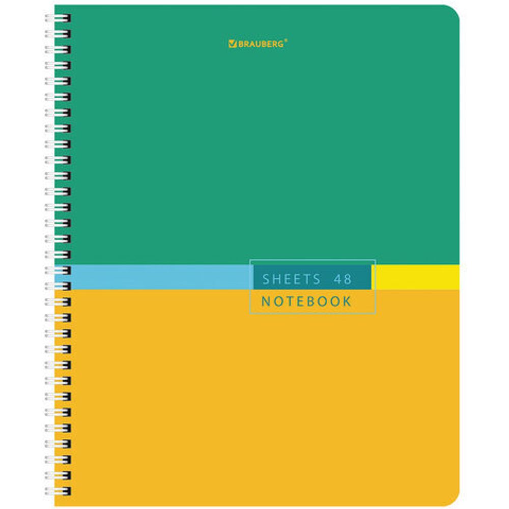 Тетрадь А5 48 л. BRAUBERG, гребень, клетка, глянцевая ламинация, "Color", 404342, 4шт