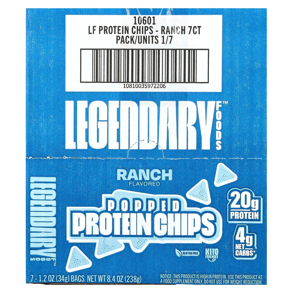 Legendary Foods, протеиновые чипсы, со вкусом ранчо, 7 пакетиков по 34 г (1,2 унции)