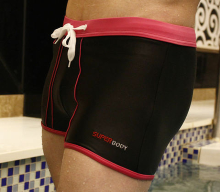 Мужские плавки черные с розовым поясом Superbody Black Swimming Trunk