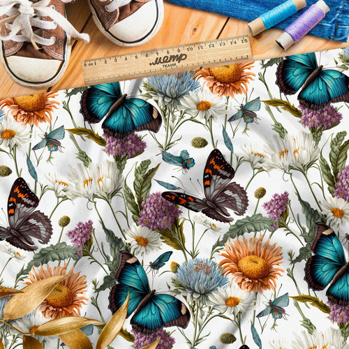 Ткань оксфорд 210 бабочки в ярких цветах