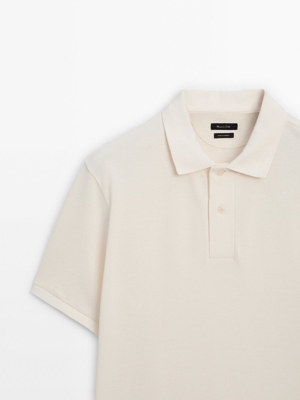 Massimo Dutti Поло из рельефного хлопкового пике, натуральный, кремовый