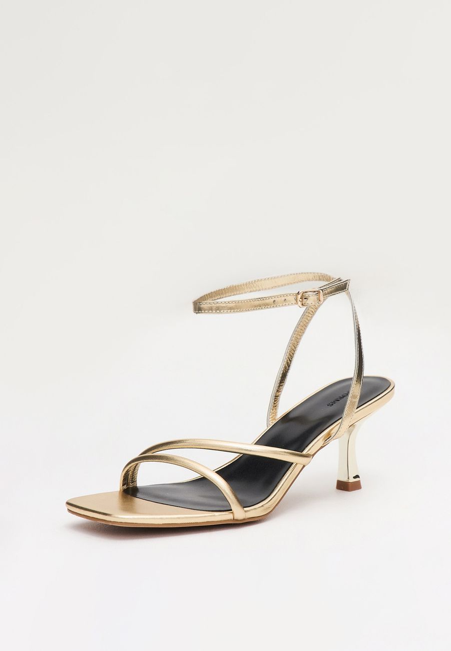 Босоножки из натуральной кожи с квадратным мысом, золотой