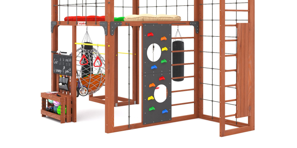 Детская площадка Савушка КУБ-2 (Махагон) с подушками и коконом