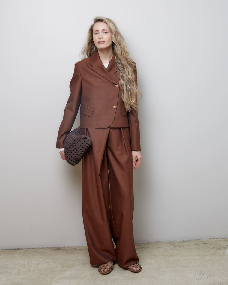 Брюки на запах из шерсти Вивьен Вествуд корица