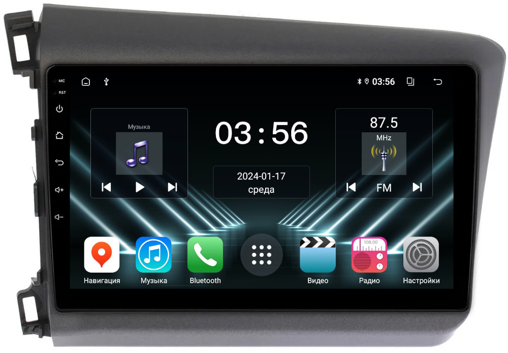 Магнитола для Honda Civic 9 седан 2012 левый руль - FarCar DX132M монитор 9" IPS на Android 13, 4+64Гб, CarPlay