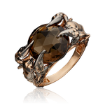 Кольцо «Скорпионы» из красного золота с кварцем дымчатым