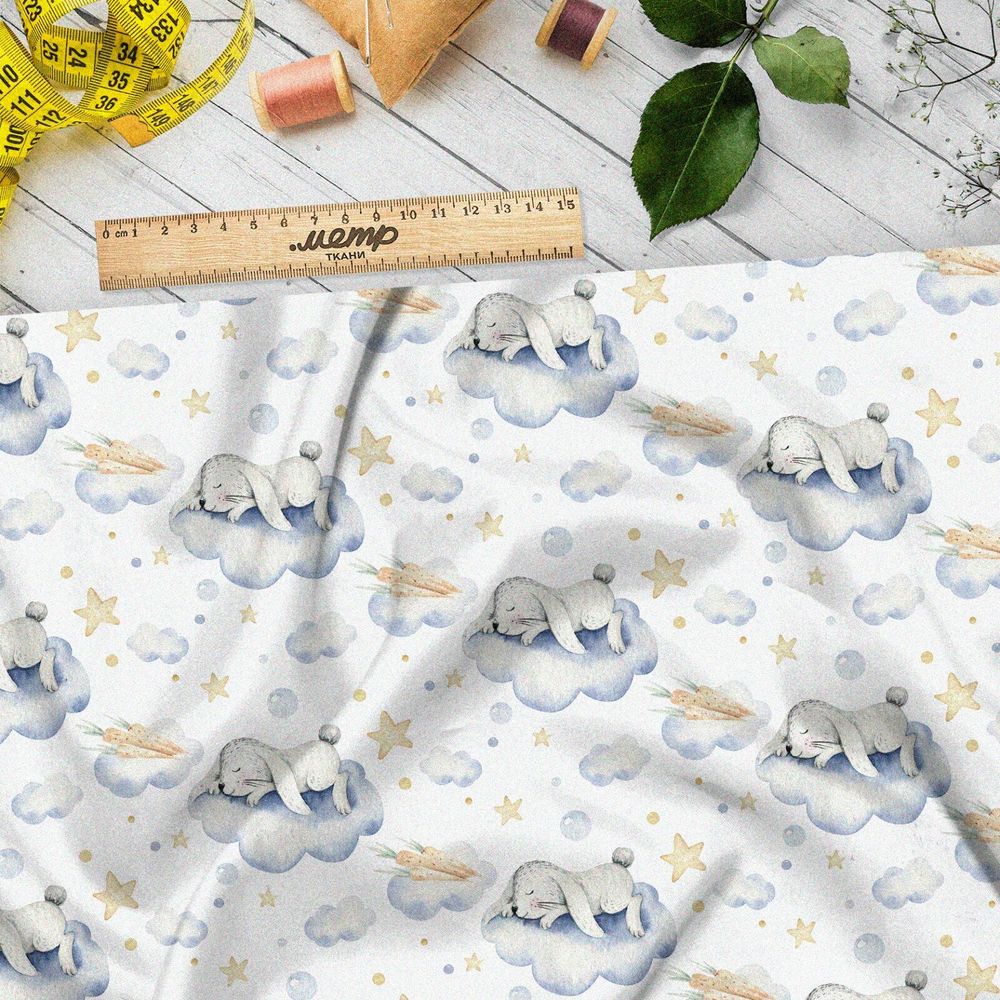 Ткань флис зайчата на облаках