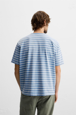 ZARA ЖАККАРДОВАЯ ФУТБОЛКА В ПОЛОСКУ, СИНИЙ/БЕЛЫЙ