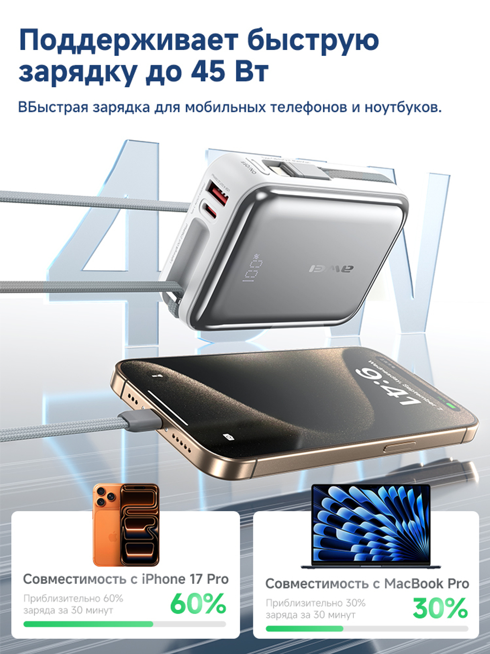 Awei C04 45W Пауэрбанк 10000 мА·ч