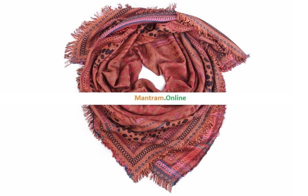 Платок материал Вискоза двухсторонний Квадратики цвет бордовый оранжевый размер 110х110 см.