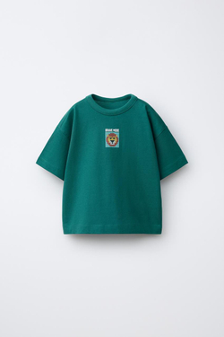 ZARA ФУТБОЛКА С ПИКСЕЛЬНЫМ АНИМАЛИСТИЧЕСКИМ ПРИНТОМ, МЯГКИЙ ЗЕЛЕНЫЙ