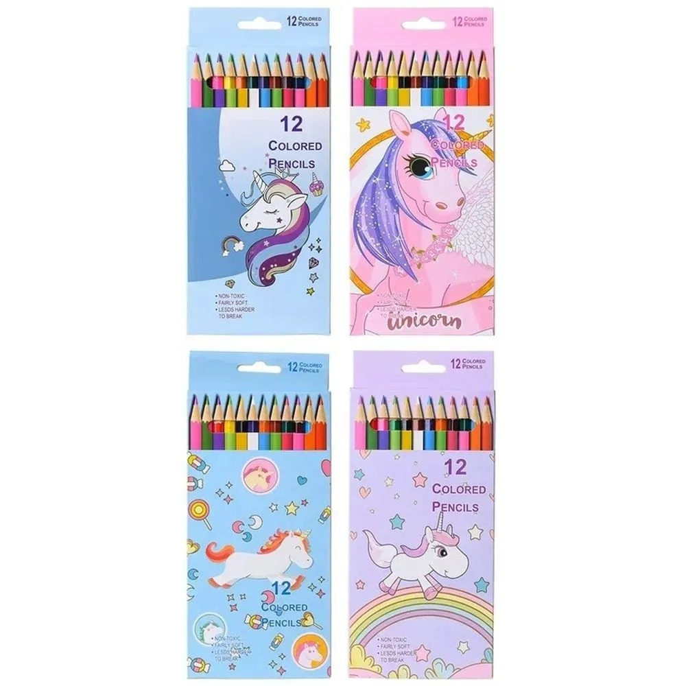 Цветные карандаши деревянные для рисования, 12 шт, MC-Basir, набор детских разноцветных карандашей "Единорог"