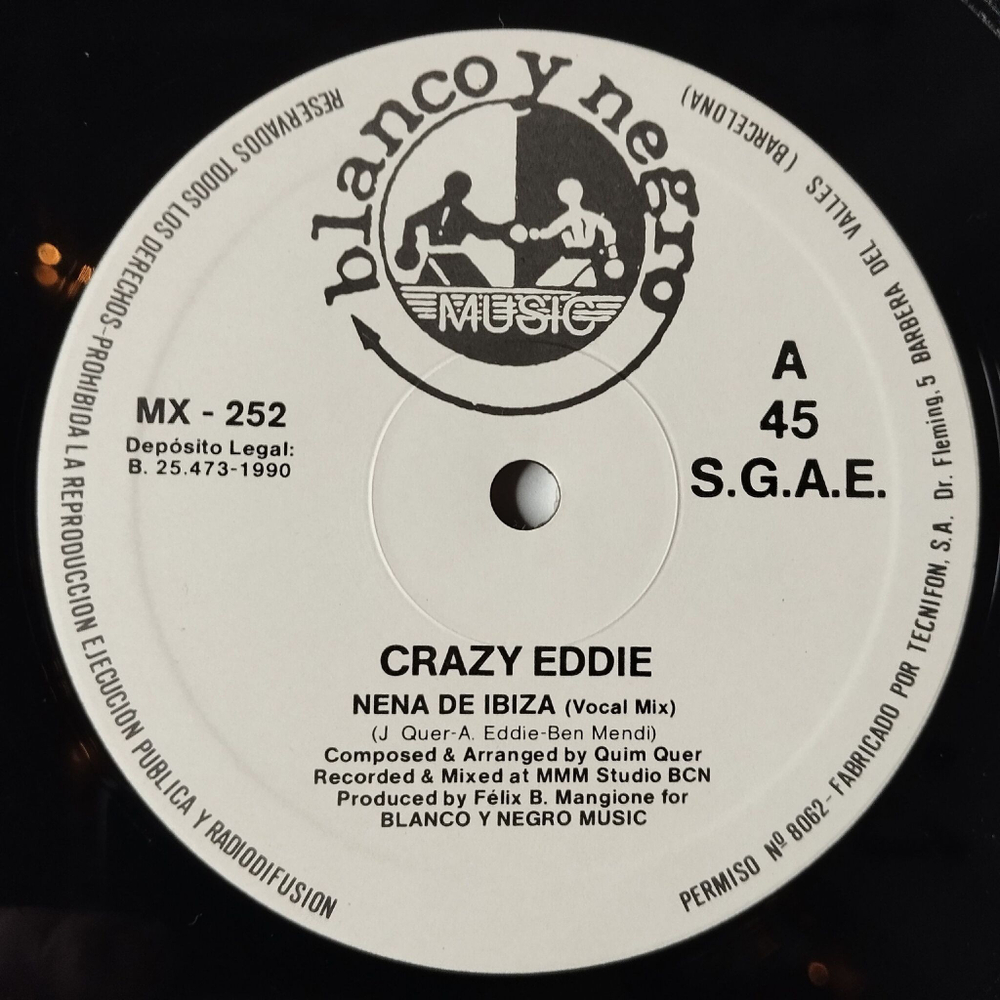 Винтажная виниловая пластинка LP Crazy Eddie and Q.Q. Freestyle Nena De Ibiza (Girl Of Ibiza) (Spain 1990) Maxi Single 45 RMP