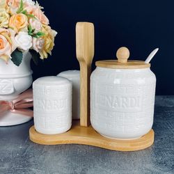 Lenardi 140-121 Набор для специй с сахарницей 340мл BAMBOO на подставке в под.уп.(х24) Фарфор