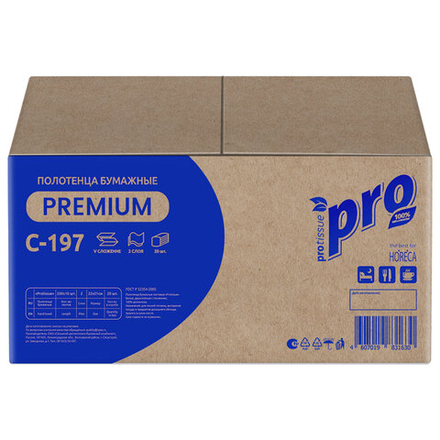 Полотенца бумажные 200 шт., PROtissue (H3) PREMIUM, 2-слойные, белые, КОМПЛЕКТ 20 пачек, 22×21 см, V-сложение.