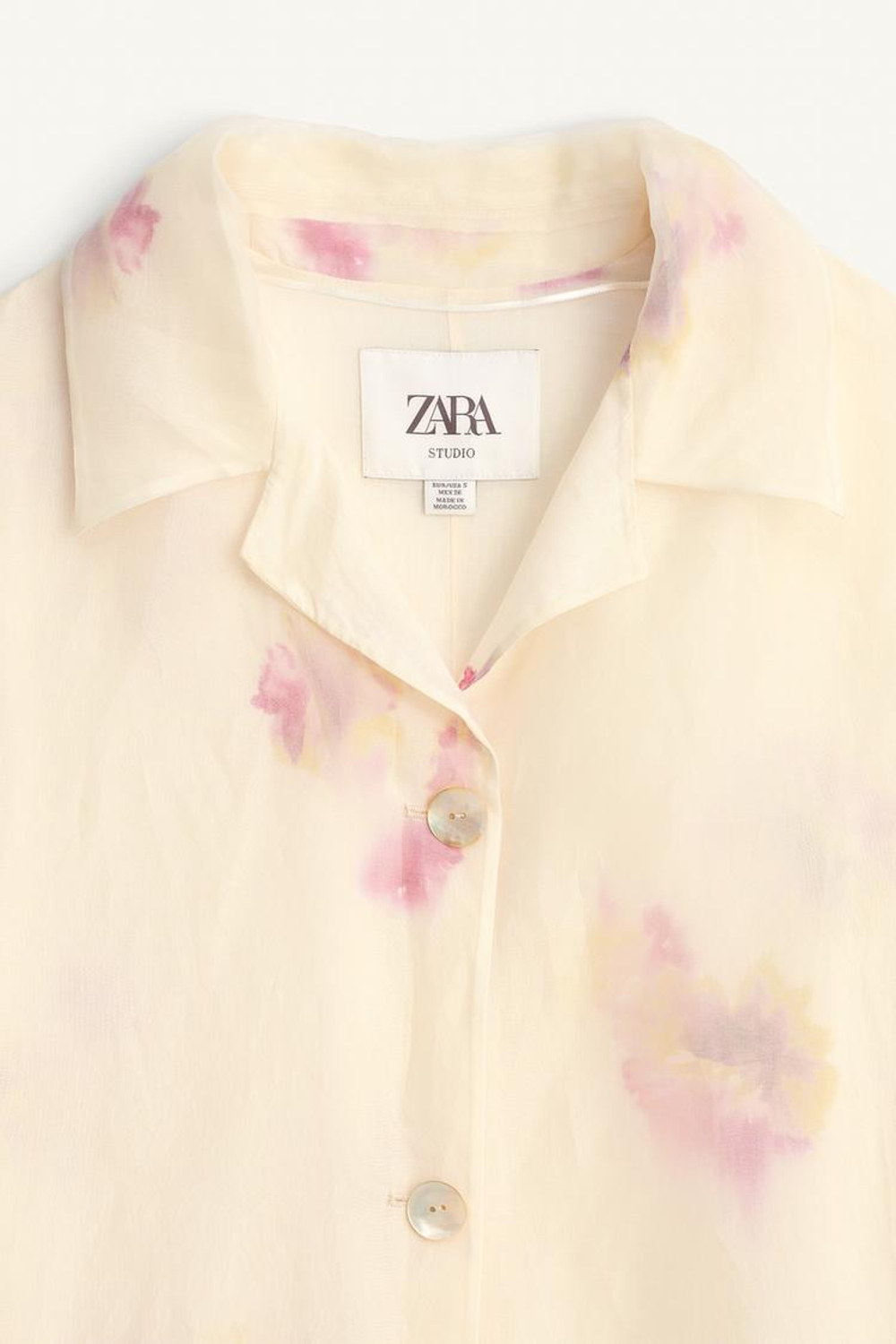 ZARA ШЕЛКОВОЕ ПАЛЬТО С ПРИНТОМ, ЖЕЛТОВАТО-БЕЛЫЙ