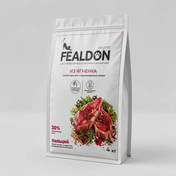 Сухой корм для кошек стерилизованных Fealdon с ягненком, холистик, полнорационный, 400 г