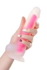 Прозрачно-розовый фаллоимитатор, светящийся в темноте, Tony Glow - 20 см. (Цвет: розовый)