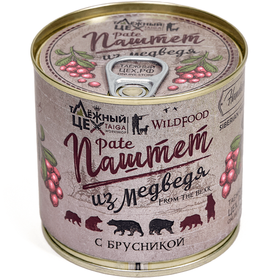 Паштет из мяса Медведя с ягодами брусники ж/б 250г.