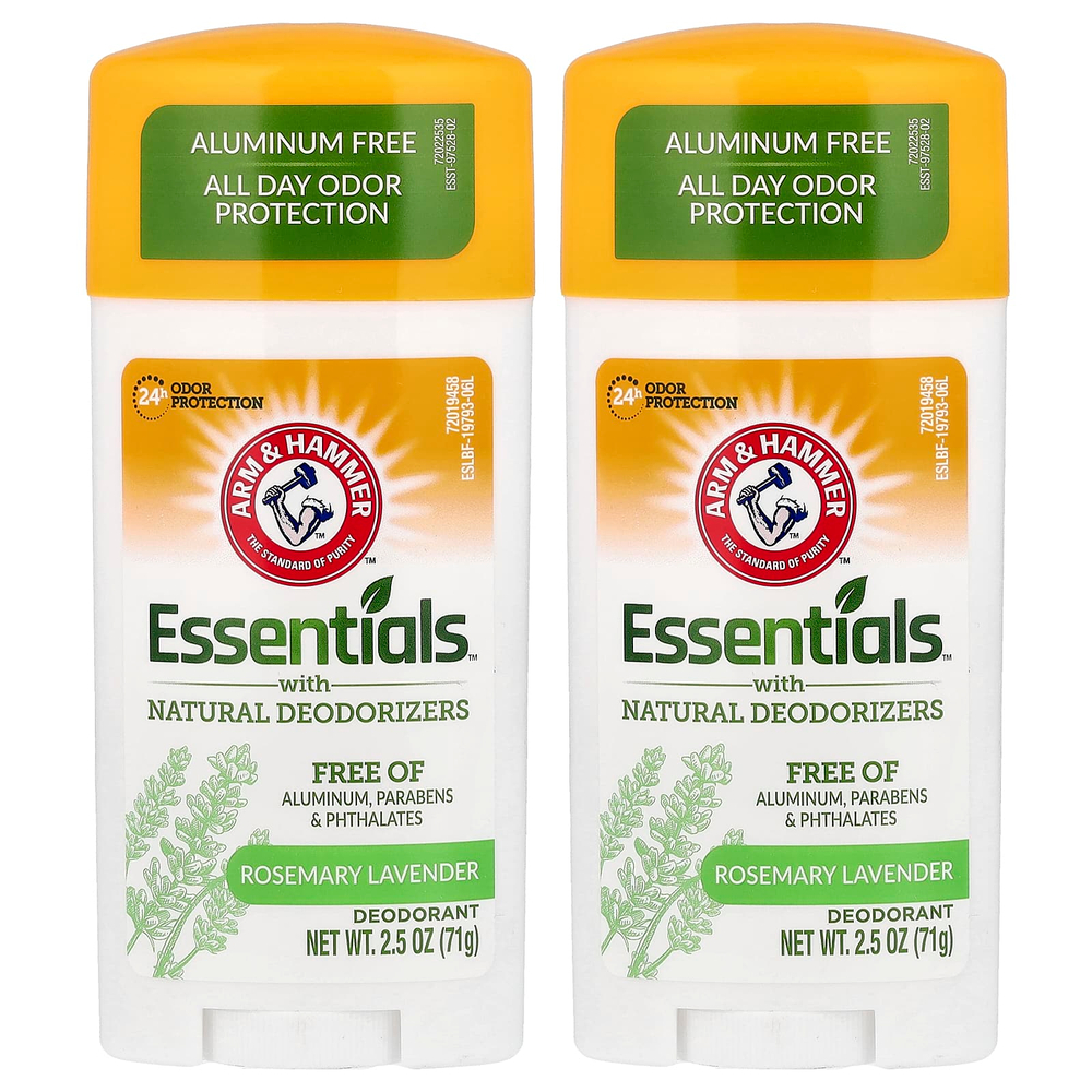 Arm & Hammer, Essentials™ с натуральными дезодорантами, дезодорант, розмарин и лаванда, 2 шт. в упаковке, 71 г (2,5 унции)