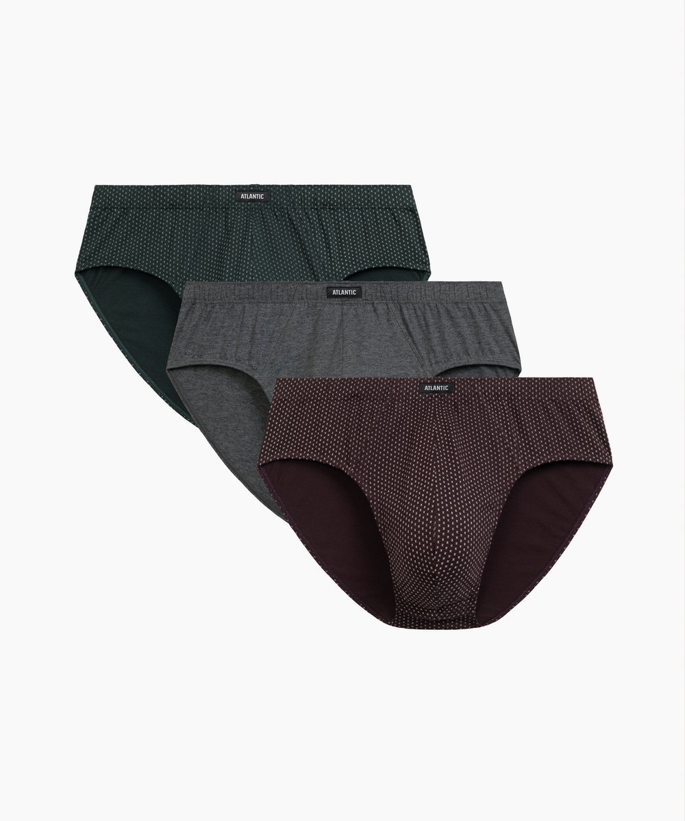 Мужские трусы слипы классика Atlantic, набор 3 шт., хлопок, изумрудные + темно-серые меланж + баклажановые, 3MP-202