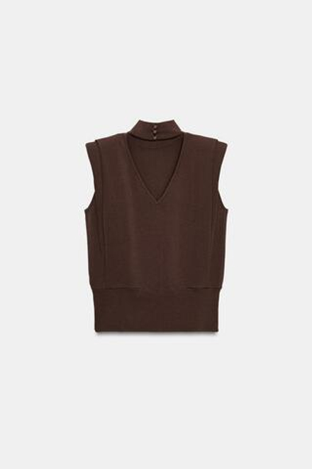 ZARA ТРИКОТАЖНЫЙ ТОП С ОТКРЫТОЙ СПИНОЙ, КОРИЧНЕВЫЙ