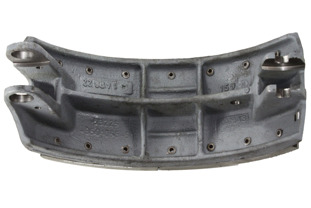 Колодка барабанного тормоза а/м КАМАЗ 53229, 65115 ЛИТАЯ ОРИГИНАЛ (каркас конвейер, накладка; длинная + короткая ТИИР/ Накладка с повышенными эксплуат. характ.) (1шт.) ЗМД