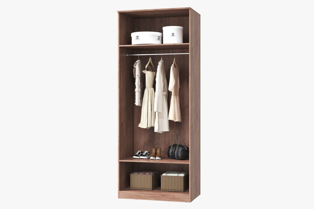 Шкаф для одежды распашной с полками и штангой 2 створки Бежевый/Коричневый 90х58х227 см