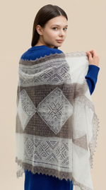 Оренбургский пуховый палантин АИ16070-01/03 белый отбеленный/серый