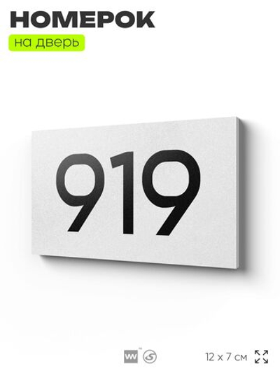 Номер на дверь 919, табличка на дверь для офиса, квартиры, кабинета, аудитории, склада, белая 120х70 мм, Айдентика Технолоджи