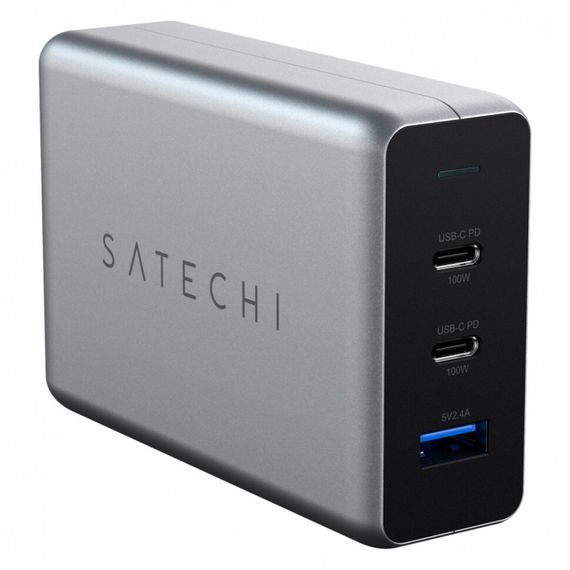 Сетевое зарядное устройство Satechi Compact Charger 2хUSB-C 100W + USB-A 12W GaN (ST-TC100GM-EU) Space Gray