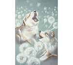 "Щенки в одуванчиках"-4011 ткань с нанесенным рисунком