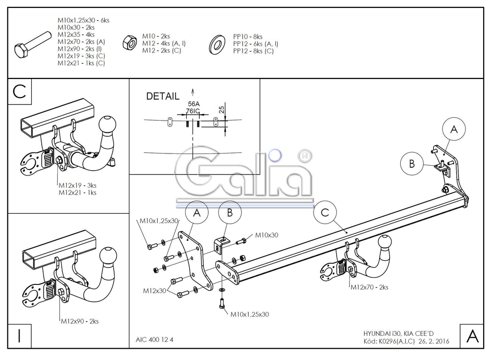 Фаркоп оцинкованный Galia K029A для Hyundai i30 хетчбек FD 2007-2010, Kia Ceed хетчбек 2006-2012(паспорт и сертификат в комплекте)(без электрики)