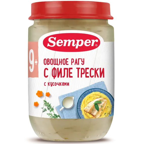 Пюре Semper рагу овощи-филе трески 190 г