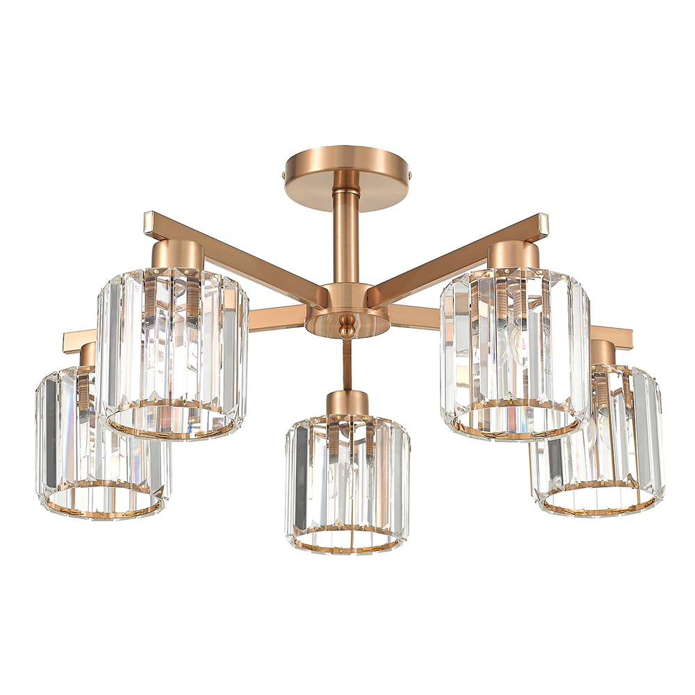 Потолочный светильник 5х60Вт E27, металл/стекло, медь