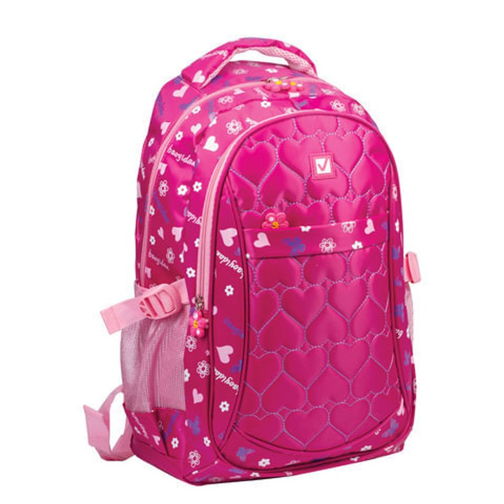 Рюкзак BRAUBERG молодежный, "Сердечки", нейлон, красный, 31х12х45 см, 227074