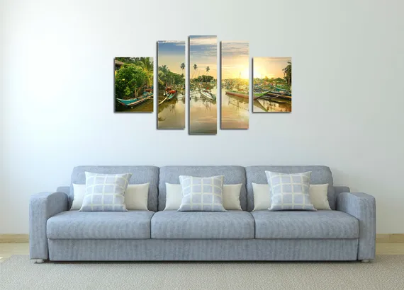 Модульная картина "Лодки в бухте"