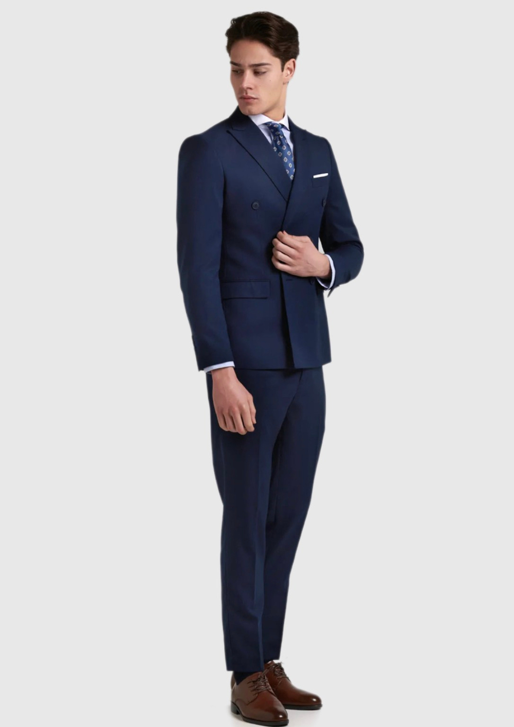 Мужской двубортный костюм (синий) А94