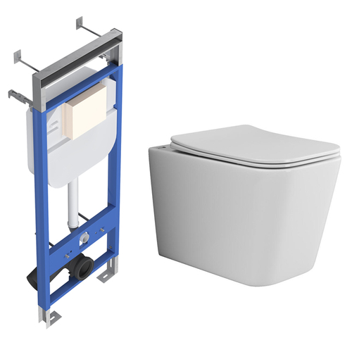 Комплект подвесной безободковый унитаз Ceramica Nova Cubic Rimless CN1806 36 x 53 x 37 см с сиденьем Soft Close + инсталляция Creto Standart 1.1