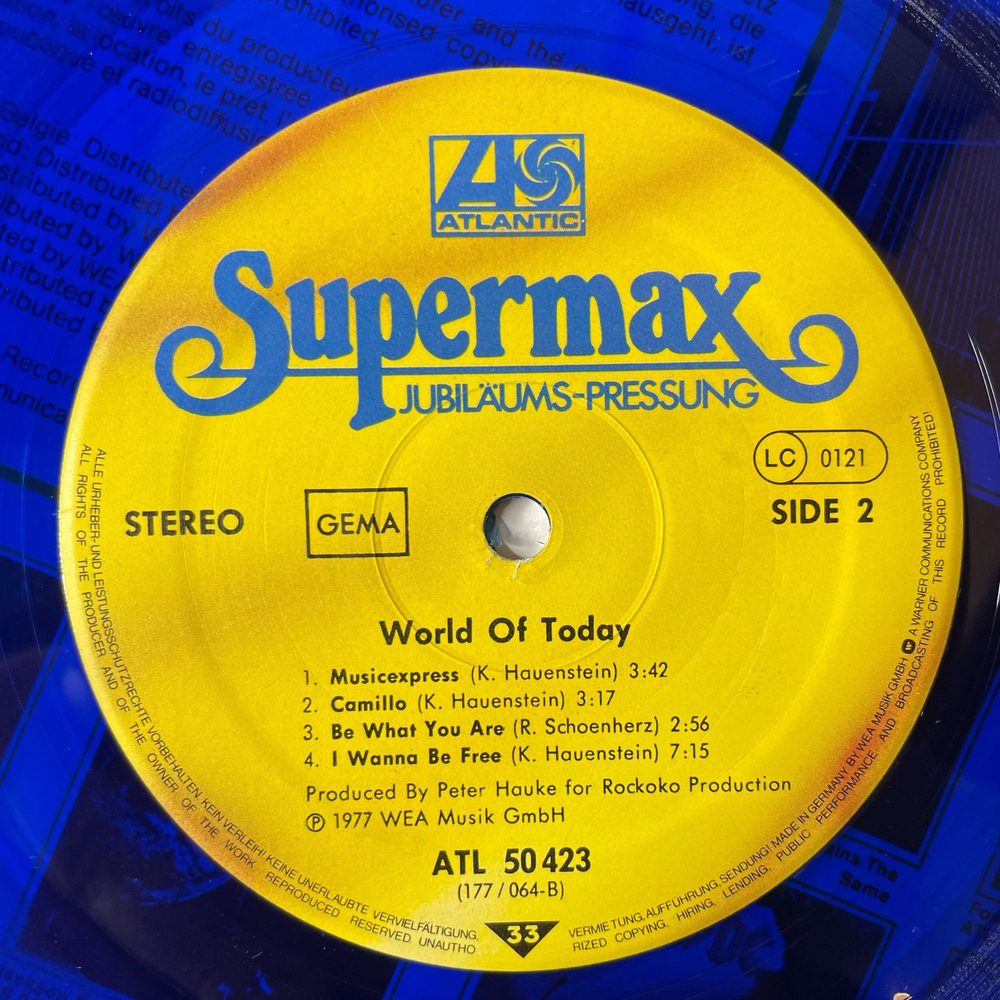 Винтажная виниловая пластинка LP Supermax World Of Today (Германия 1977) (Синий Винил)