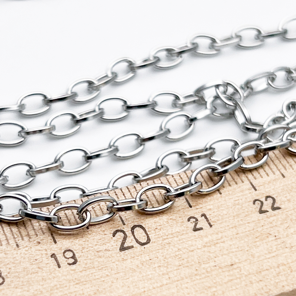 Цепочка, цвет серебро (родий), размер звена 6*4 мм, цена за отрезок 50 см