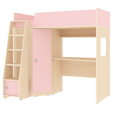 Кровать-чердак КарИВи Л-В603.1  Дуб Молочный Розовый