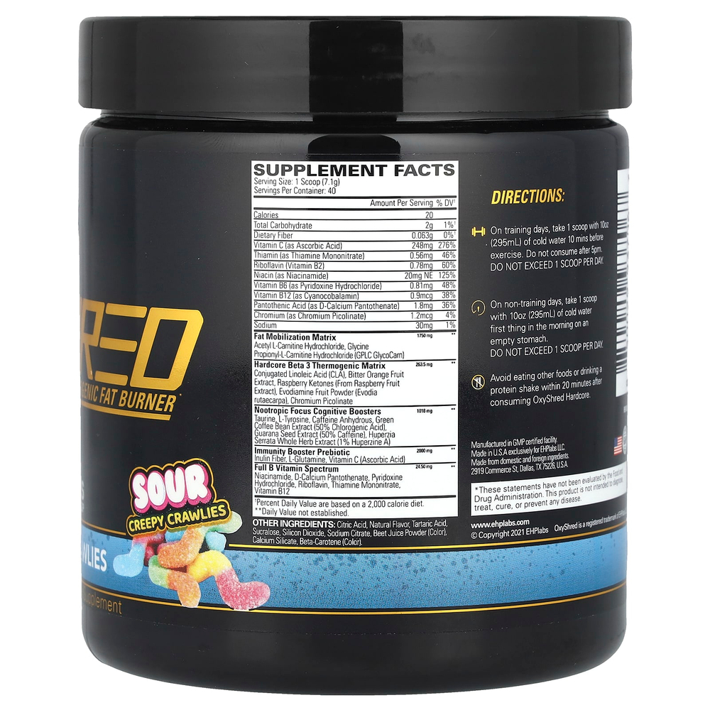 EHPlabs, OxyShred Hardcore, термогенное средство для сжигания жира, кислые жуткие насекомые, 284 г (10,02 унции)