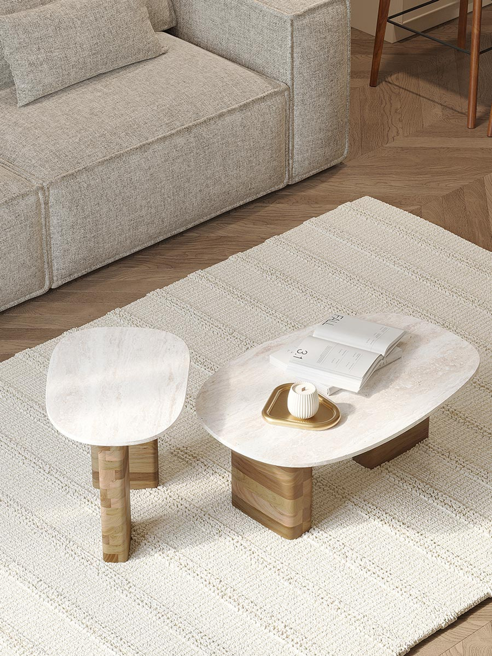 Столик приставной Bergenson Bjorn Torhill, 38x35 см, бежевый/мрамор